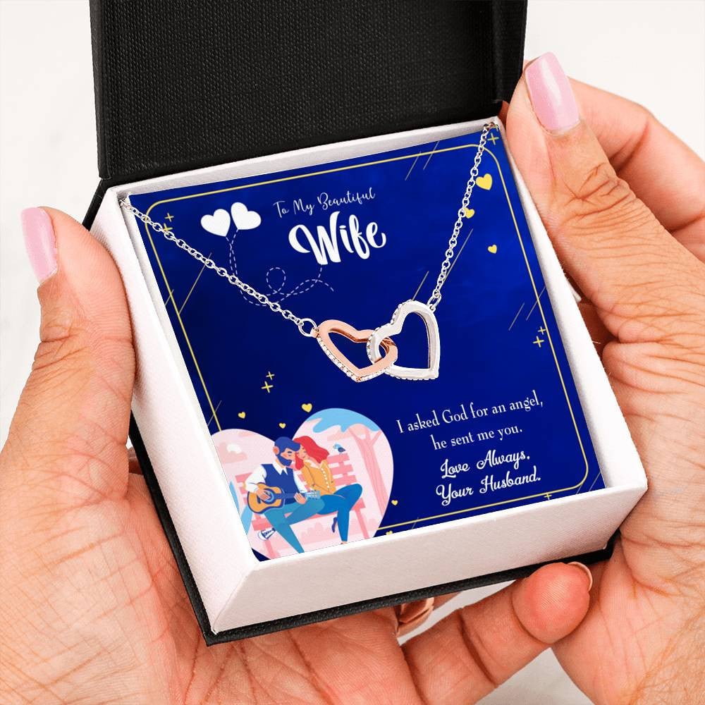 Wife Gift For Wife Birthday I Asked God Inseparable Love Pendant 18k Rose Gold Finish 16� - Interlocking Hearts Necklace