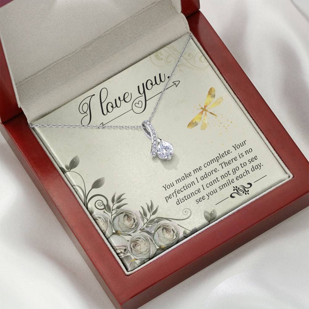 To My Girlfriend I Love You Message Card W Mahogany Style Luxury Box Eternity Ribbon Stone Necklace - Alluring Beauty Necklace Gift For Her