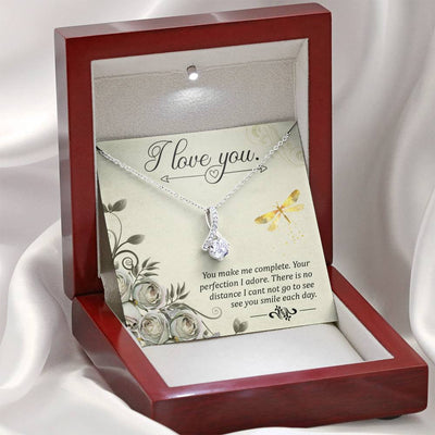 To My Girlfriend I Love You Message Card W Mahogany Style Luxury Box Eternity Ribbon Stone Necklace - Alluring Beauty Necklace Gift For Her