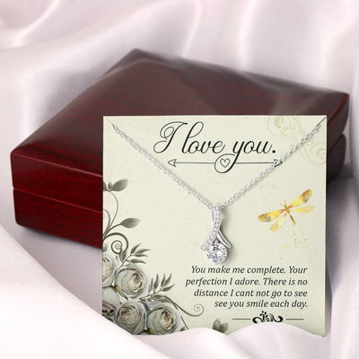 To My Girlfriend I Love You Message Card W Mahogany Style Luxury Box Eternity Ribbon Stone Necklace - Alluring Beauty Necklace Gift For Her
