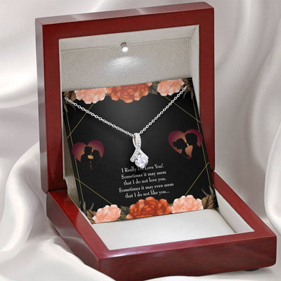 To My Girlfriend Really Love You English Message Card W Mahogany Style Luxury Box Eternity Ribbon Stone Necklace - Alluring Beauty Necklace Gift For Her