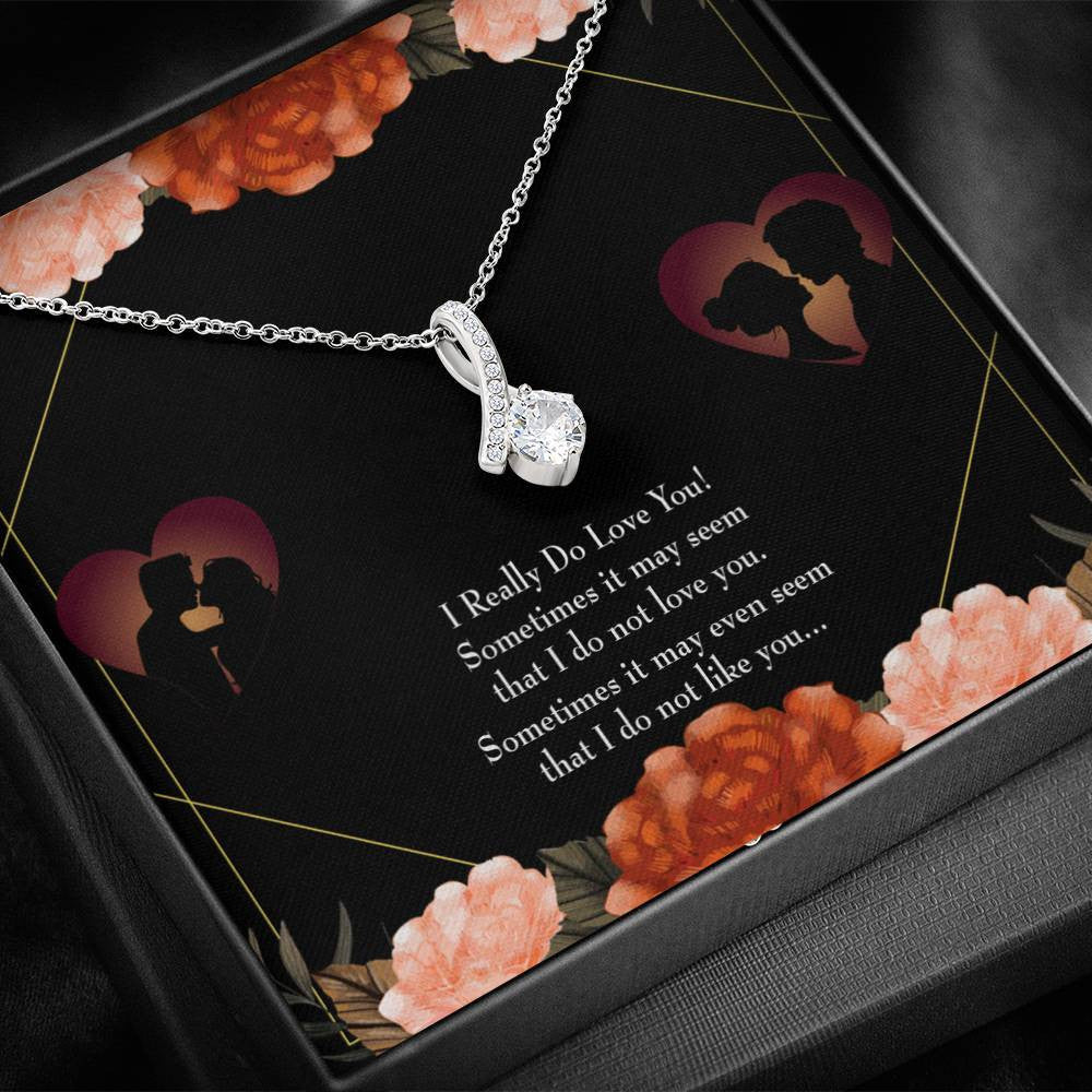 To My Girlfriend Really Love You English Message Card W Mahogany Style Luxury Box Eternity Ribbon Stone Necklace - Alluring Beauty Necklace Gift For Her