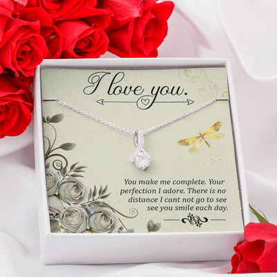 To My Girlfriend I Love You Message Card W Mahogany Style Luxury Box Eternity Ribbon Stone Necklace - Alluring Beauty Necklace Gift For Her