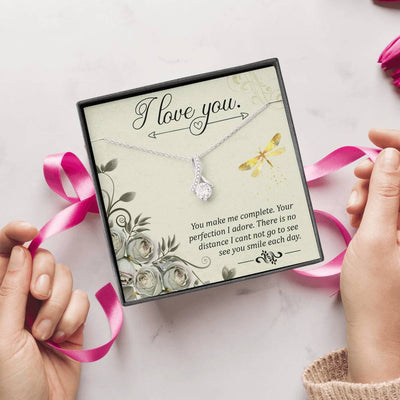 To My Girlfriend I Love You Message Card W Mahogany Style Luxury Box Eternity Ribbon Stone Necklace - Alluring Beauty Necklace Gift For Her