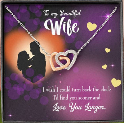 Wife Gift For Wife Birthday Love You Longer Inseparable Love Pendant 18k Rose Gold Finish 16� - Interlocking Hearts Necklace