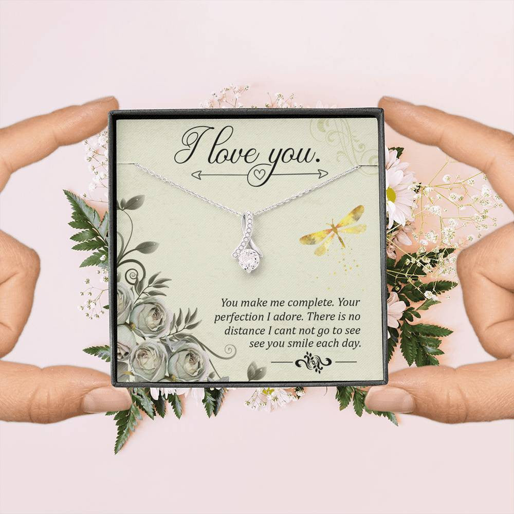 To My Girlfriend I Love You Message Card W Mahogany Style Luxury Box Eternity Ribbon Stone Necklace - Alluring Beauty Necklace Gift For Her