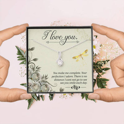 To My Girlfriend I Love You Message Card W Mahogany Style Luxury Box Eternity Ribbon Stone Necklace - Alluring Beauty Necklace Gift For Her
