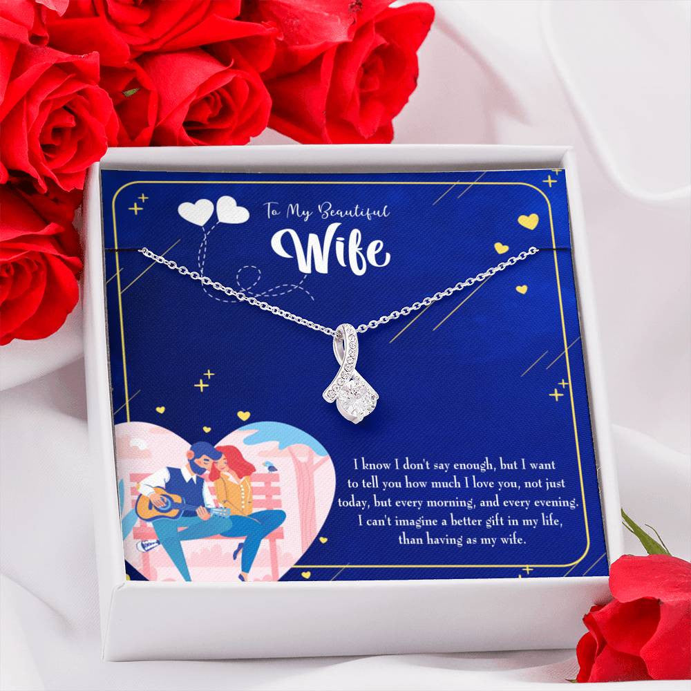 Gift For Wife Better Gift Eternity Ribbon Stone Pendant 14K White Gold Stainless Steel Jewelry Gift  - Alluring Beauty Necklace Gift For Her