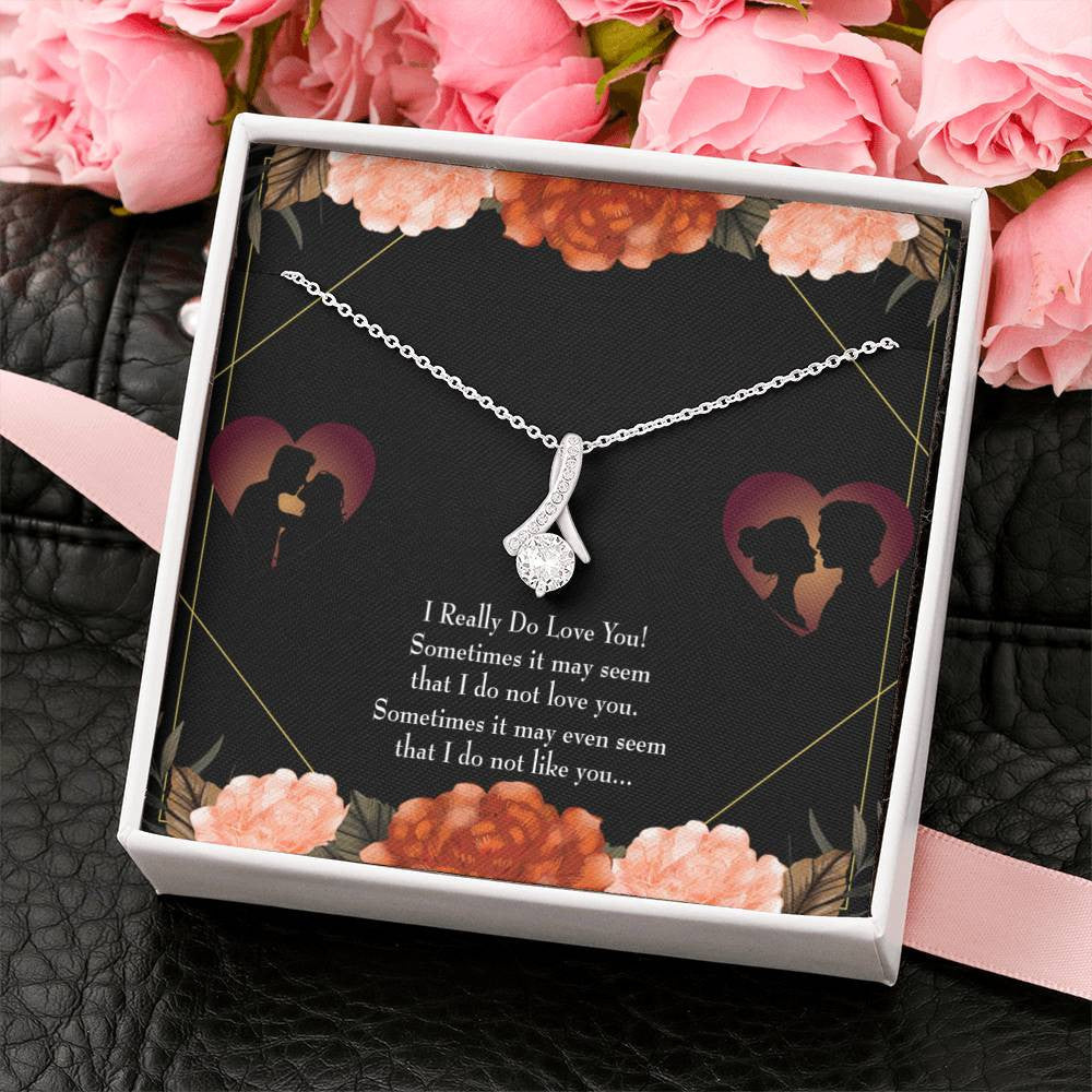 To My Girlfriend Really Love You English Message Card W Mahogany Style Luxury Box Eternity Ribbon Stone Necklace - Alluring Beauty Necklace Gift For Her