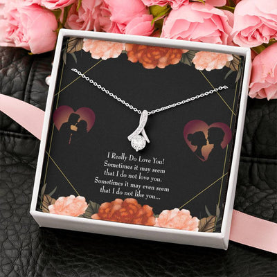 To My Girlfriend Really Love You English Message Card W Mahogany Style Luxury Box Eternity Ribbon Stone Necklace - Alluring Beauty Necklace Gift For Her