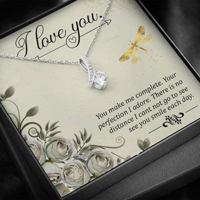 To My Girlfriend I Love You Message Card W Mahogany Style Luxury Box Eternity Ribbon Stone Necklace - Alluring Beauty Necklace Gift For Her