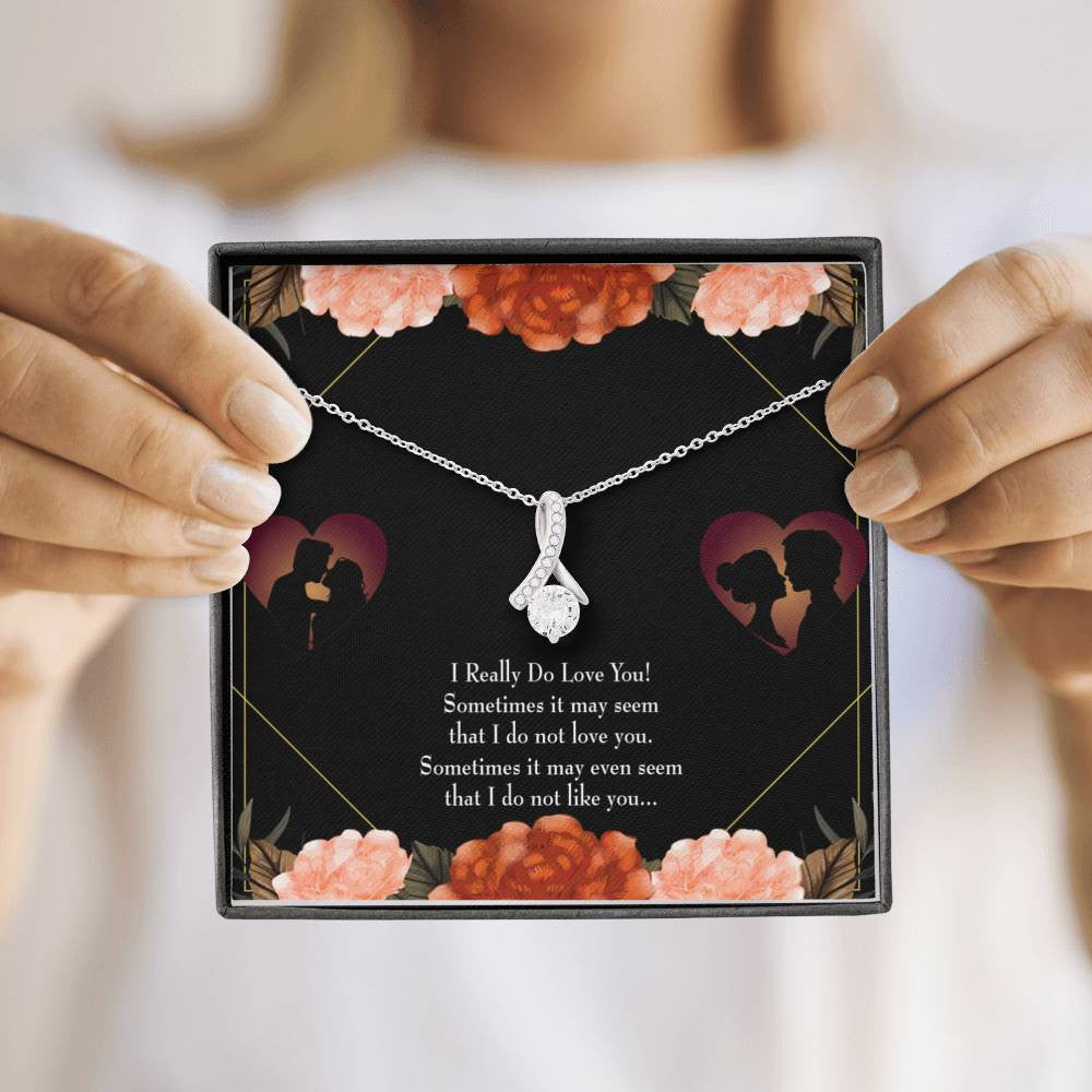 To My Girlfriend Really Love You English Message Card W Mahogany Style Luxury Box Eternity Ribbon Stone Necklace - Alluring Beauty Necklace Gift For Her