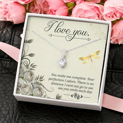To My Girlfriend I Love You Message Card W Mahogany Style Luxury Box Eternity Ribbon Stone Necklace - Alluring Beauty Necklace Gift For Her