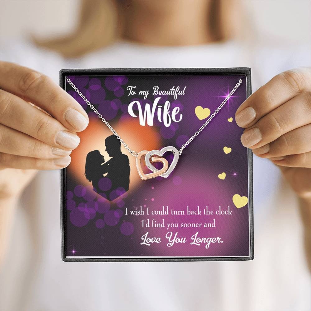 Wife Gift For Wife Birthday Love You Longer Inseparable Love Pendant 18k Rose Gold Finish 16� - Interlocking Hearts Necklace