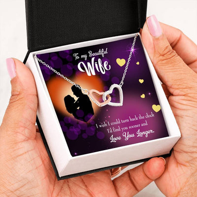 Wife Gift For Wife Birthday Love You Longer Inseparable Love Pendant 18k Rose Gold Finish 16� - Interlocking Hearts Necklace