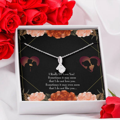 To My Girlfriend Really Love You English Message Card W Mahogany Style Luxury Box Eternity Ribbon Stone Necklace - Alluring Beauty Necklace Gift For Her