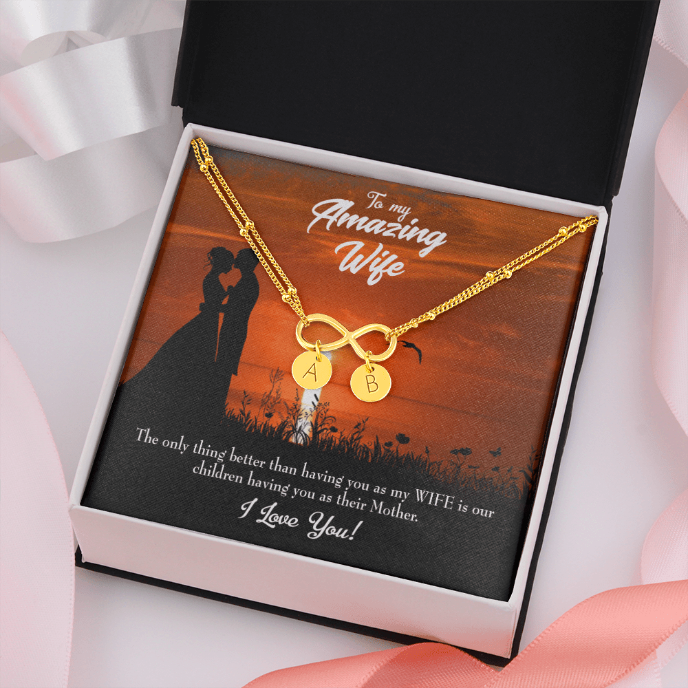 To My Wife My Wife And Mother Infinity Bracelet With Initial Charms - Infinity Bracelet