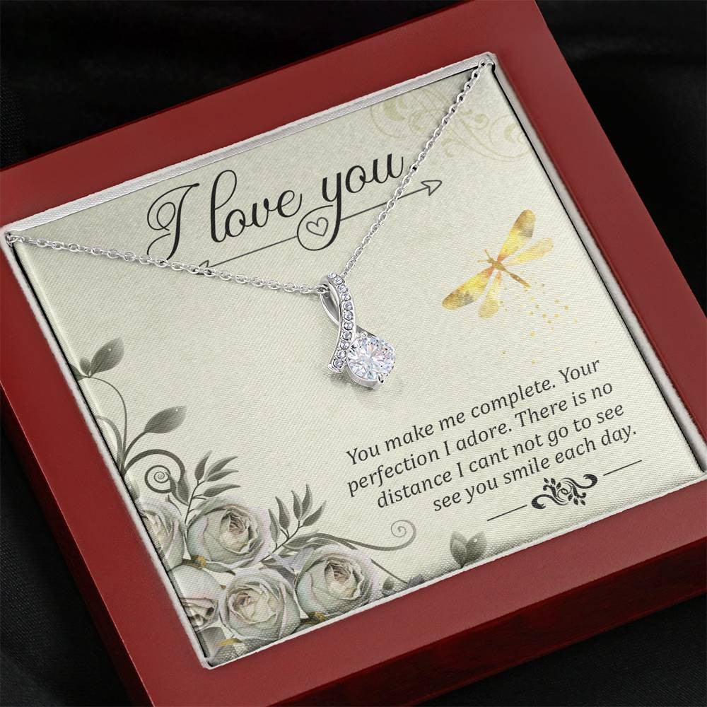 To My Girlfriend I Love You Message Card W Mahogany Style Luxury Box Eternity Ribbon Stone Necklace - Alluring Beauty Necklace Gift For Her