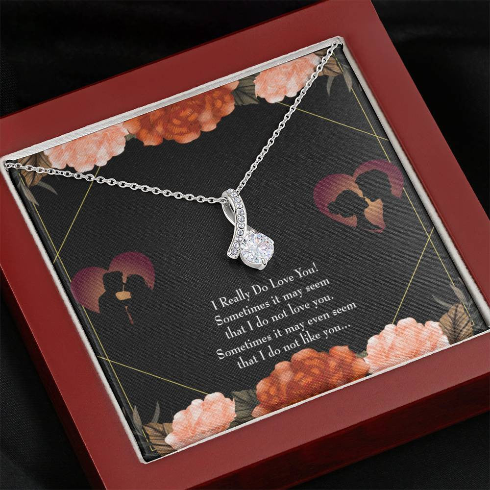 To My Girlfriend Really Love You English Message Card W Mahogany Style Luxury Box Eternity Ribbon Stone Necklace - Alluring Beauty Necklace Gift For Her