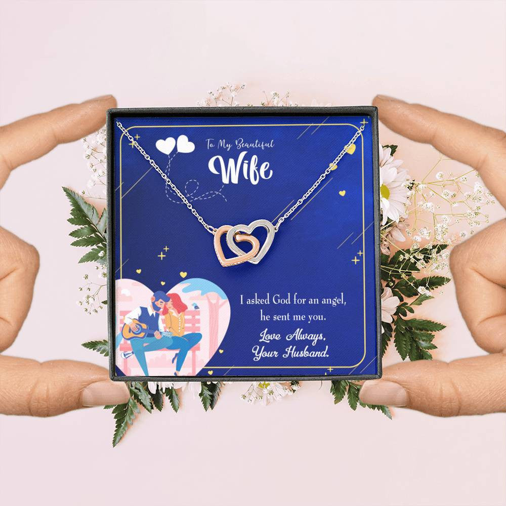 Wife Gift For Wife Birthday I Asked God Inseparable Love Pendant 18k Rose Gold Finish 16� - Interlocking Hearts Necklace