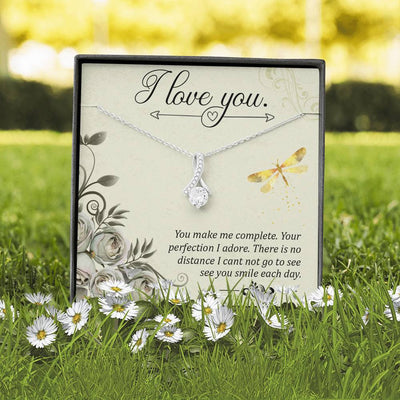 To My Girlfriend I Love You Message Card W Mahogany Style Luxury Box Eternity Ribbon Stone Necklace - Alluring Beauty Necklace Gift For Her
