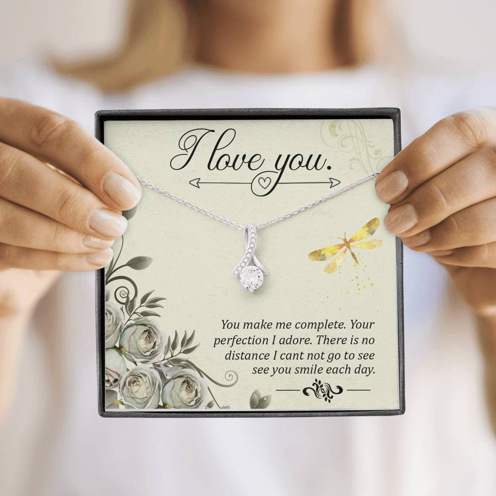 To My Girlfriend I Love You Message Card W Mahogany Style Luxury Box Eternity Ribbon Stone Necklace - Alluring Beauty Necklace Gift For Her
