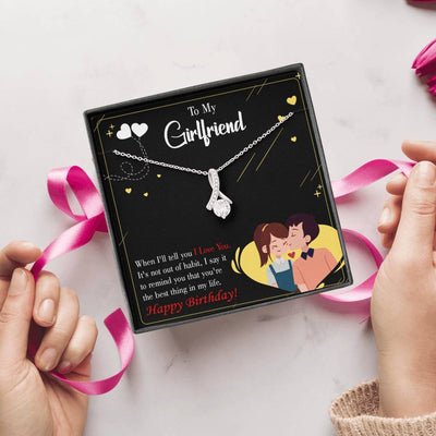 To My Girlfriend Not Out Of Habit Message Card W Mahogany Style Luxury Box Eternity Ribbon Stone Necklace - Alluring Beauty Necklace Gift For Her