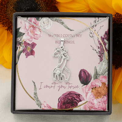 To My Wife I Count You Twice Giraffe Charm Necklace Message Card - Giraffe Necklace