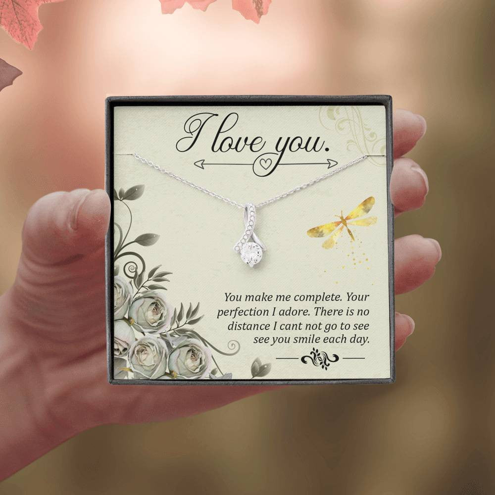 To My Girlfriend I Love You Message Card W Mahogany Style Luxury Box Eternity Ribbon Stone Necklace - Alluring Beauty Necklace Gift For Her