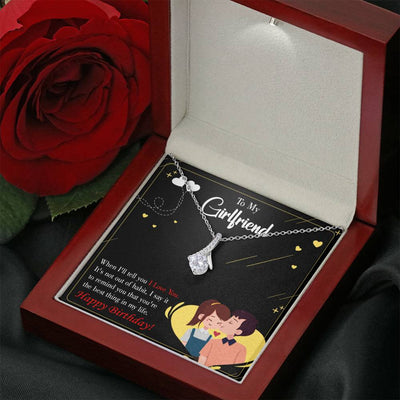 To My Girlfriend Not Out Of Habit Message Card W Mahogany Style Luxury Box Eternity Ribbon Stone Necklace - Alluring Beauty Necklace Gift For Her