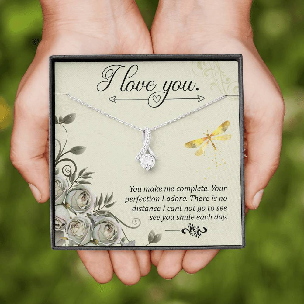 To My Girlfriend I Love You Message Card W Mahogany Style Luxury Box Eternity Ribbon Stone Necklace - Alluring Beauty Necklace Gift For Her
