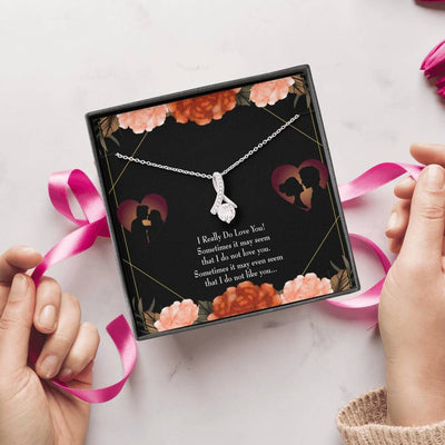 To My Girlfriend Really Love You English Message Card W Mahogany Style Luxury Box Eternity Ribbon Stone Necklace - Alluring Beauty Necklace Gift For Her