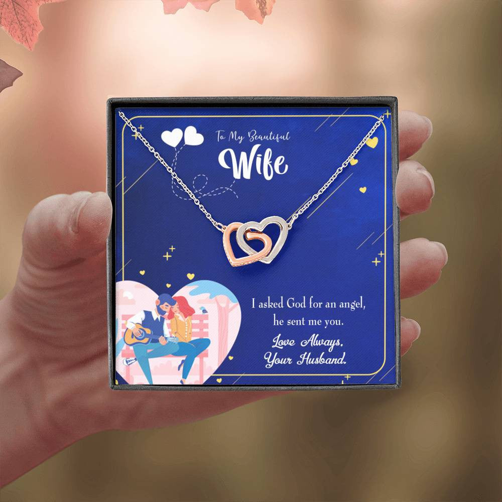 Wife Gift For Wife Birthday I Asked God Inseparable Love Pendant 18k Rose Gold Finish 16� - Interlocking Hearts Necklace