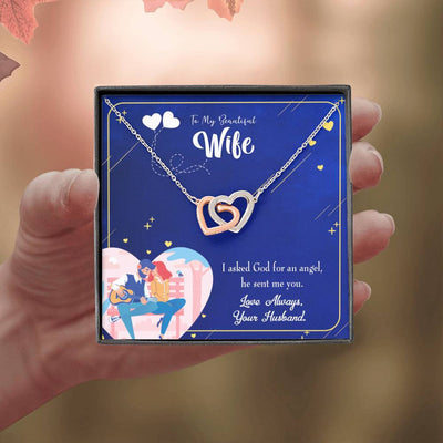 Wife Gift For Wife Birthday I Asked God Inseparable Love Pendant 18k Rose Gold Finish 16� - Interlocking Hearts Necklace
