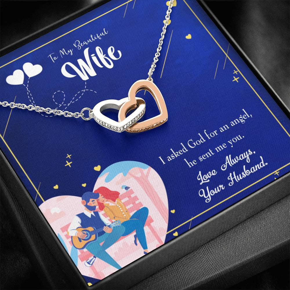 Wife Gift For Wife Birthday I Asked God Inseparable Love Pendant 18k Rose Gold Finish 16� - Interlocking Hearts Necklace