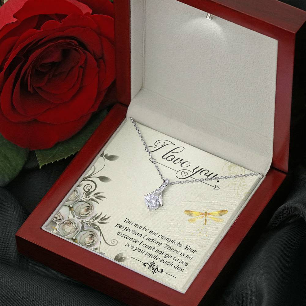 To My Girlfriend I Love You Message Card W Mahogany Style Luxury Box Eternity Ribbon Stone Necklace - Alluring Beauty Necklace Gift For Her