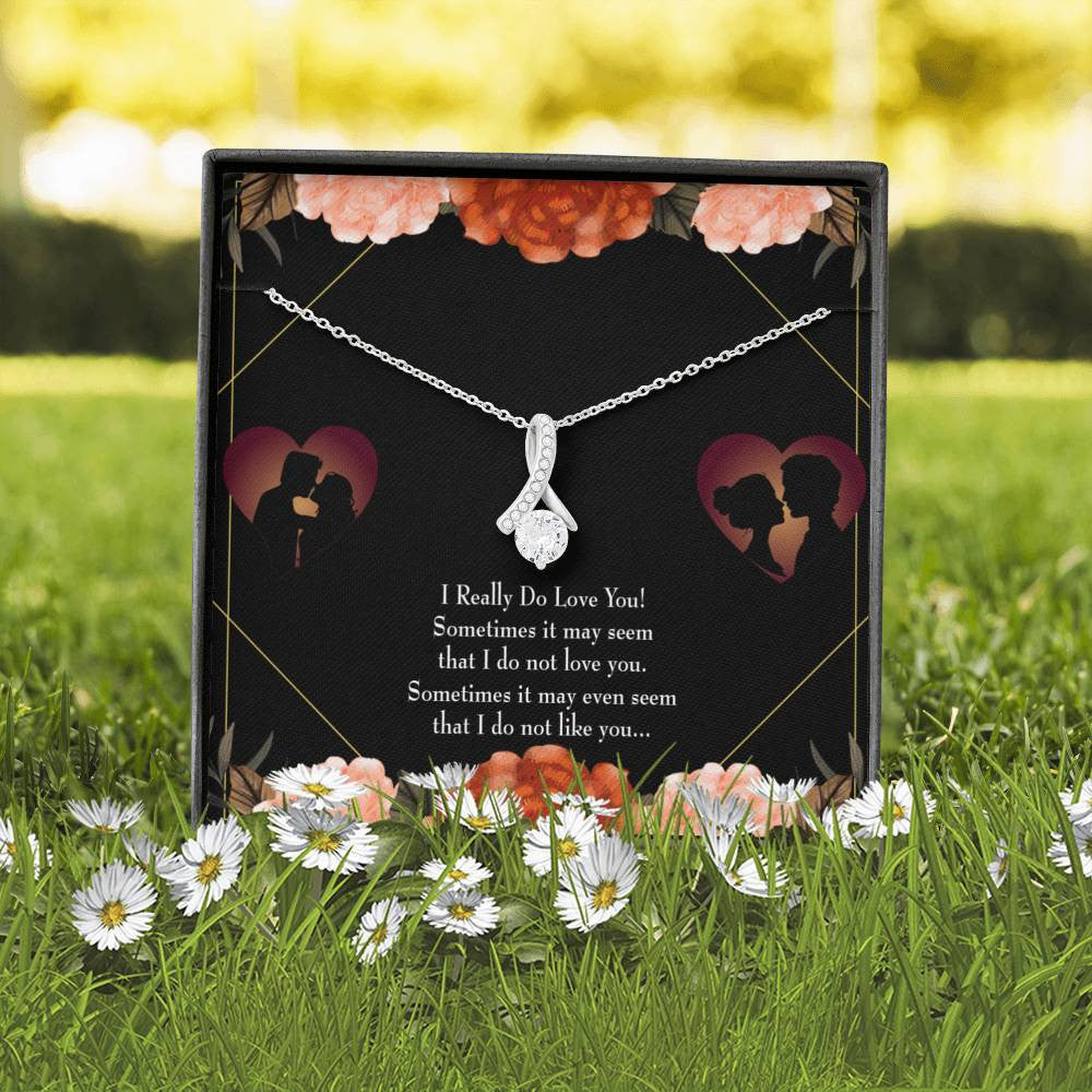To My Girlfriend Really Love You English Message Card W Mahogany Style Luxury Box Eternity Ribbon Stone Necklace - Alluring Beauty Necklace Gift For Her