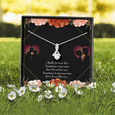 To My Girlfriend Really Love You English Message Card W Mahogany Style Luxury Box Eternity Ribbon Stone Necklace - Alluring Beauty Necklace Gift For Her