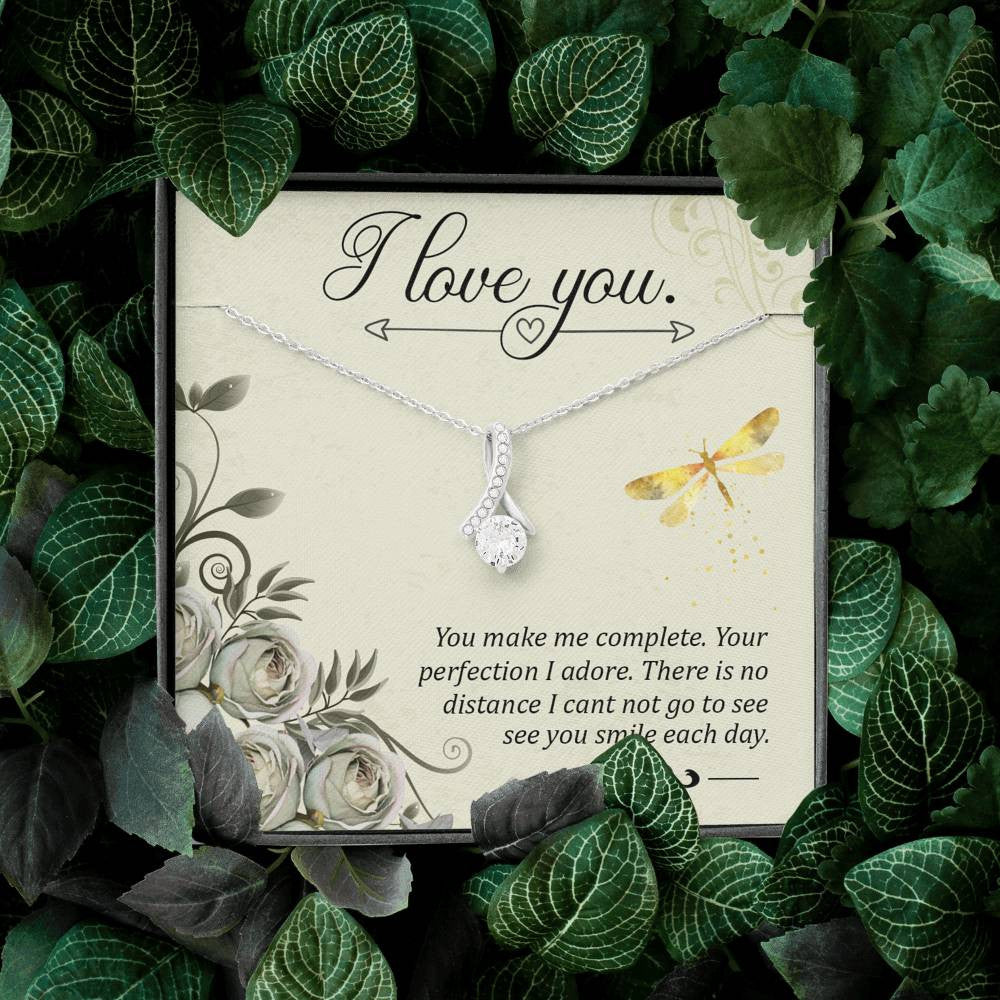 To My Girlfriend I Love You Message Card W Mahogany Style Luxury Box Eternity Ribbon Stone Necklace - Alluring Beauty Necklace Gift For Her