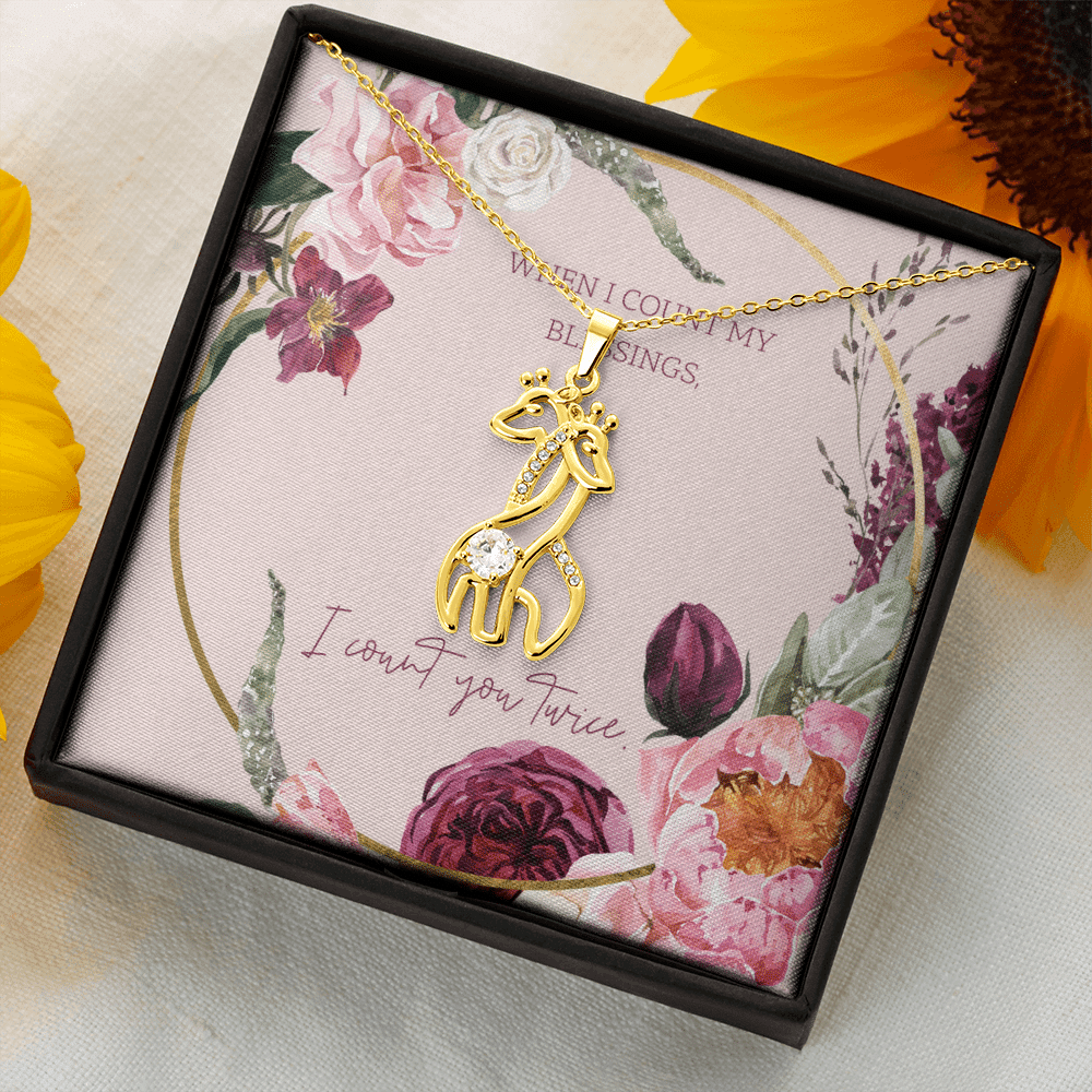 To My Wife I Count You Twice Giraffe Charm Necklace Message Card - Giraffe Necklace