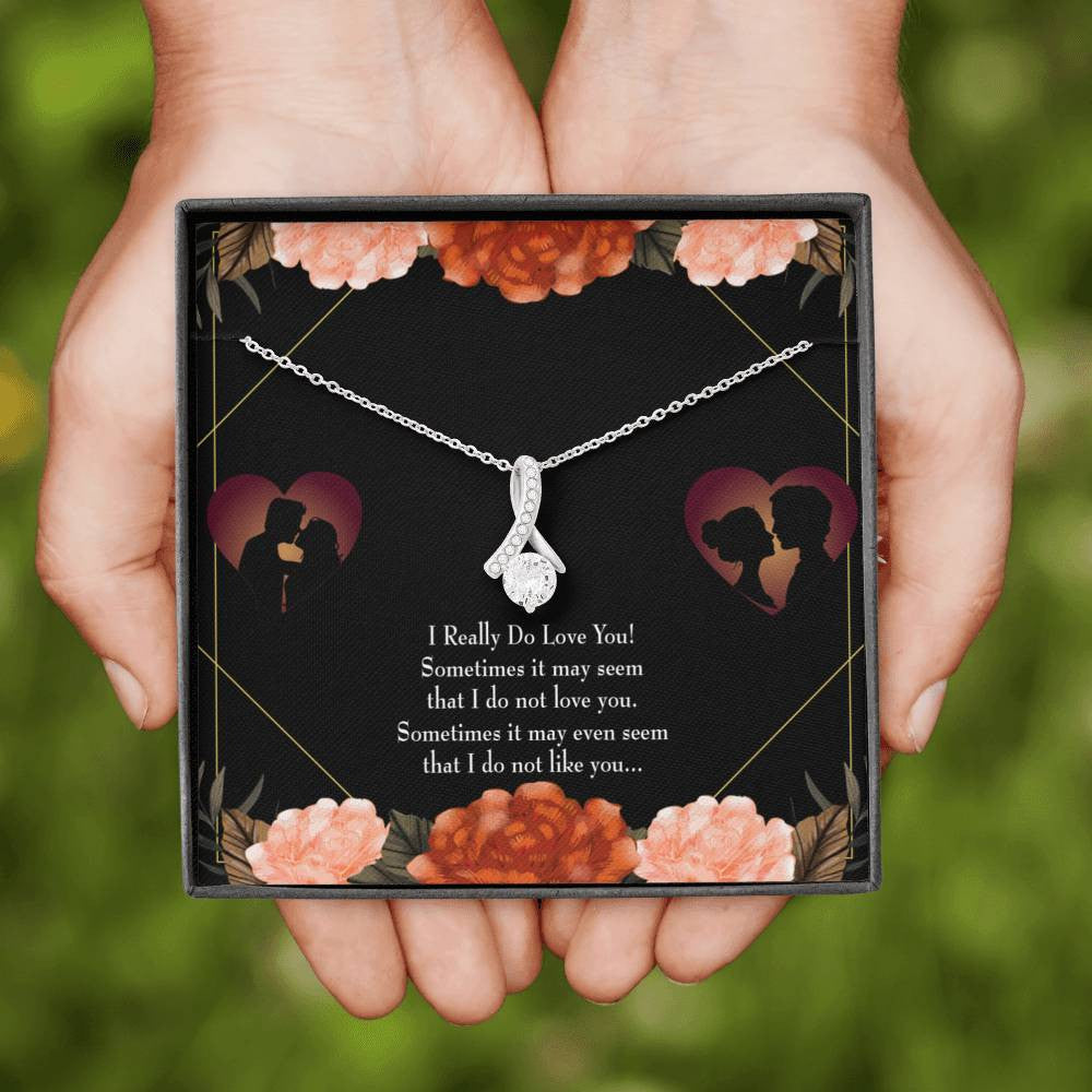 To My Girlfriend Really Love You English Message Card W Mahogany Style Luxury Box Eternity Ribbon Stone Necklace - Alluring Beauty Necklace Gift For Her
