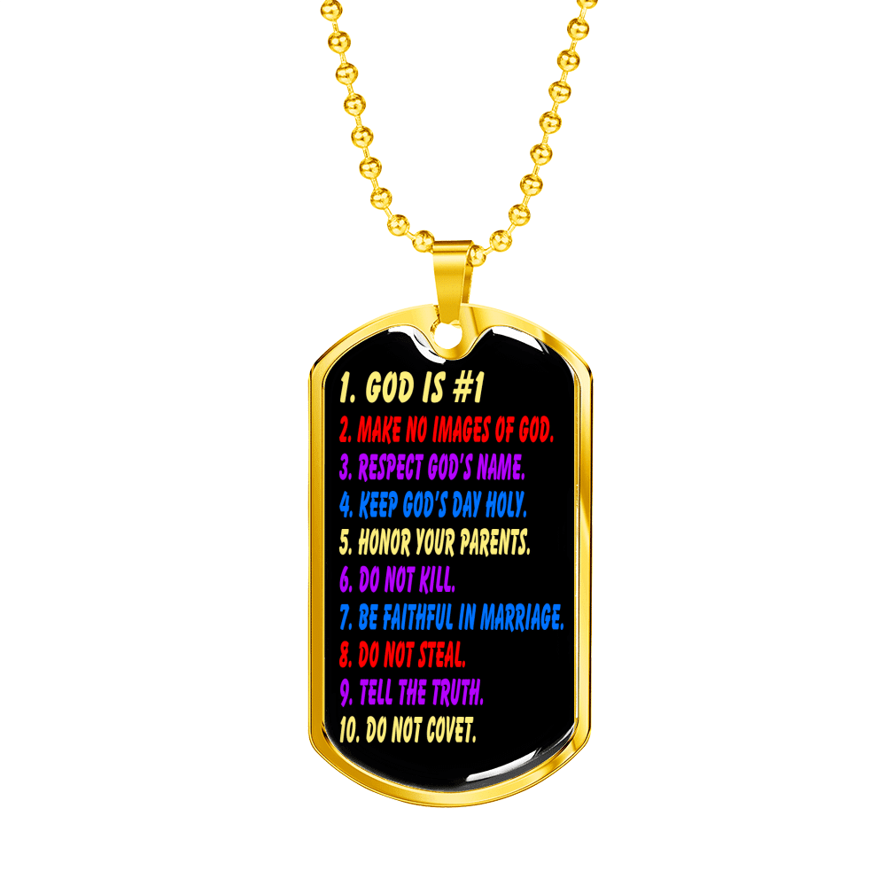 Kids 10 Commandments Necklace Dog Tag 24" Chain - Luxury Love Messages Dog Tag Gifts For Him