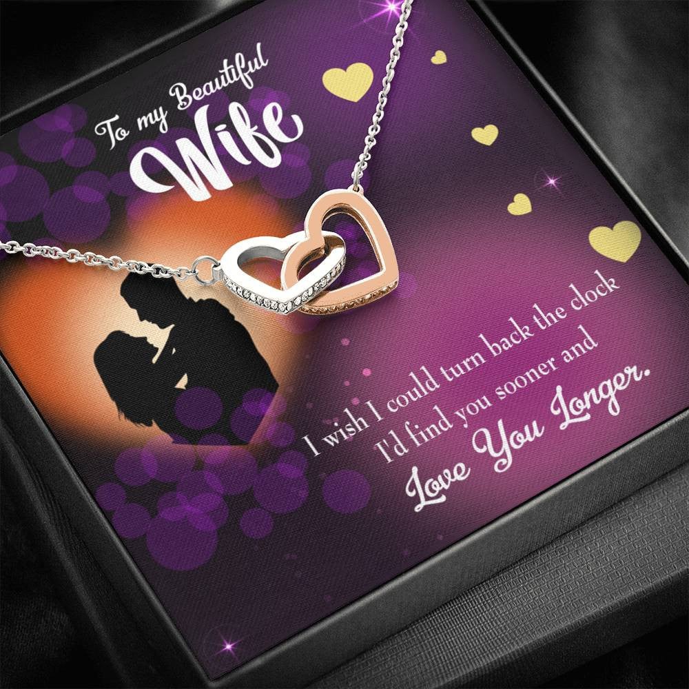 Wife Gift For Wife Birthday Love You Longer Inseparable Love Pendant 18k Rose Gold Finish 16� - Interlocking Hearts Necklace