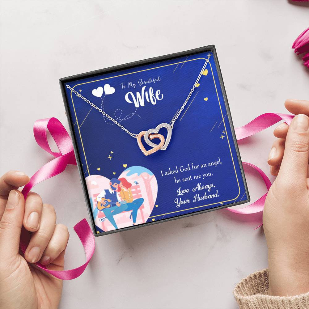 Wife Gift For Wife Birthday I Asked God Inseparable Love Pendant 18k Rose Gold Finish 16� - Interlocking Hearts Necklace