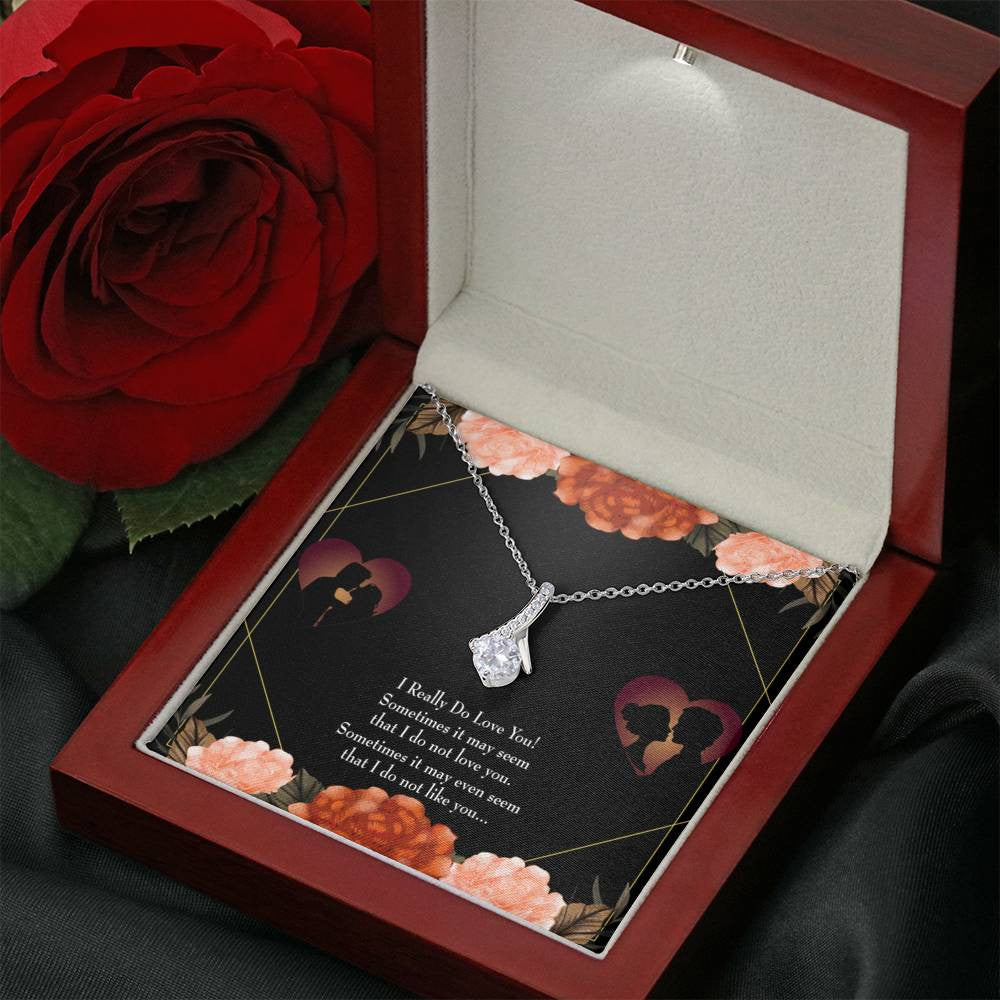 To My Girlfriend Really Love You English Message Card W Mahogany Style Luxury Box Eternity Ribbon Stone Necklace - Alluring Beauty Necklace Gift For Her