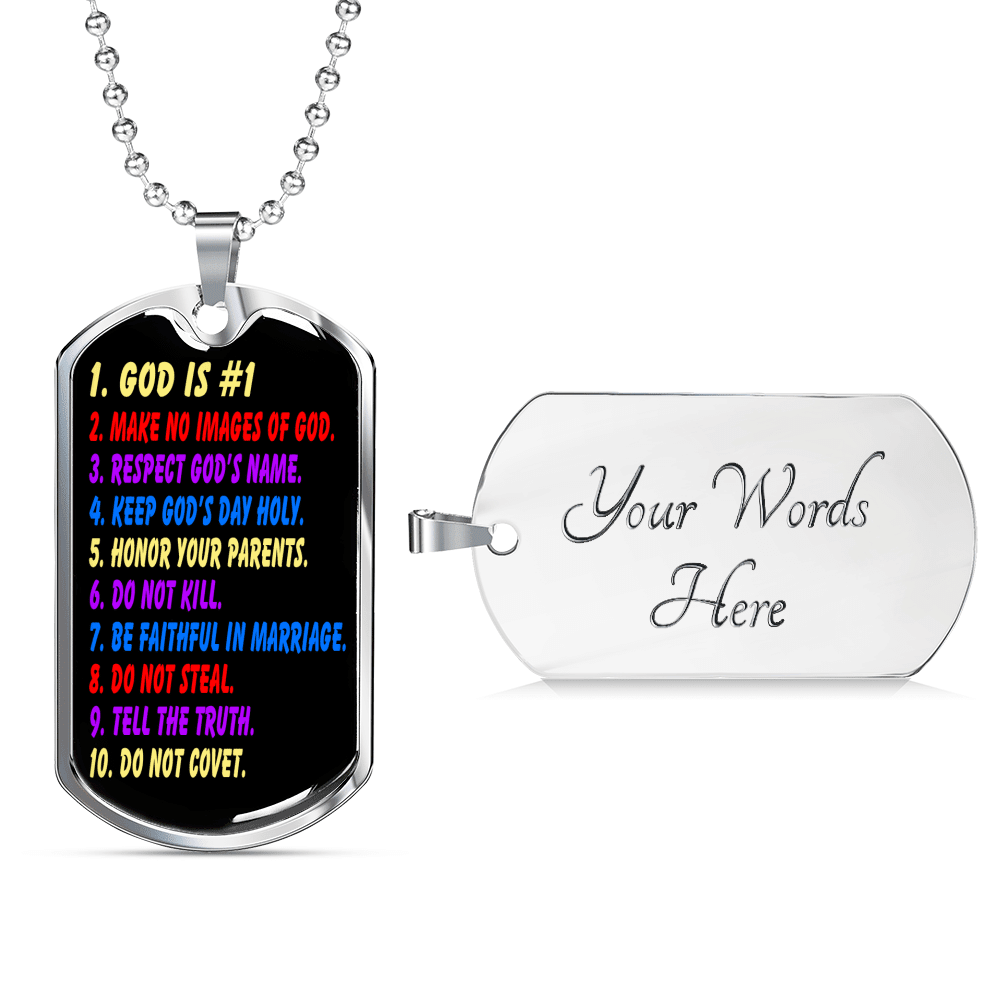 Kids 10 Commandments Necklace Dog Tag 24" Chain - Luxury Love Messages Dog Tag Gifts For Him