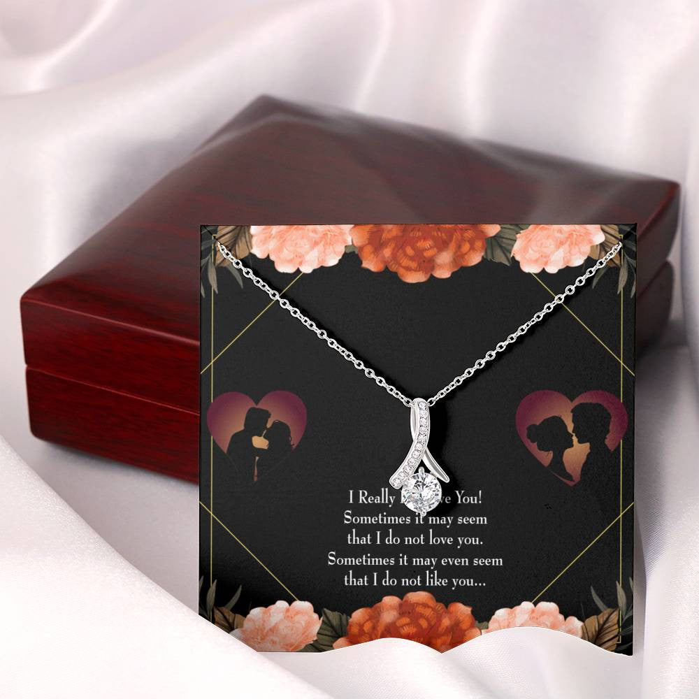To My Girlfriend Really Love You English Message Card W Mahogany Style Luxury Box Eternity Ribbon Stone Necklace - Alluring Beauty Necklace Gift For Her