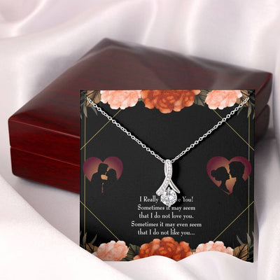 To My Girlfriend Really Love You English Message Card W Mahogany Style Luxury Box Eternity Ribbon Stone Necklace - Alluring Beauty Necklace Gift For Her