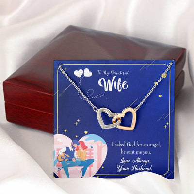 Wife Gift For Wife Birthday I Asked God Inseparable Love Pendant 18k Rose Gold Finish 16� - Interlocking Hearts Necklace