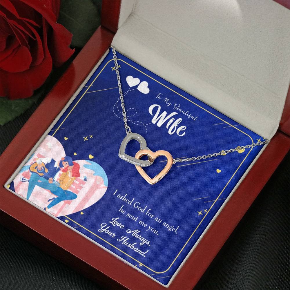 Wife Gift For Wife Birthday I Asked God Inseparable Love Pendant 18k Rose Gold Finish 16� - Interlocking Hearts Necklace